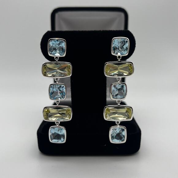Gorgeous Lime Quartz & Sky Blue Topaz Earrings 2" - Picture 1 of 5
